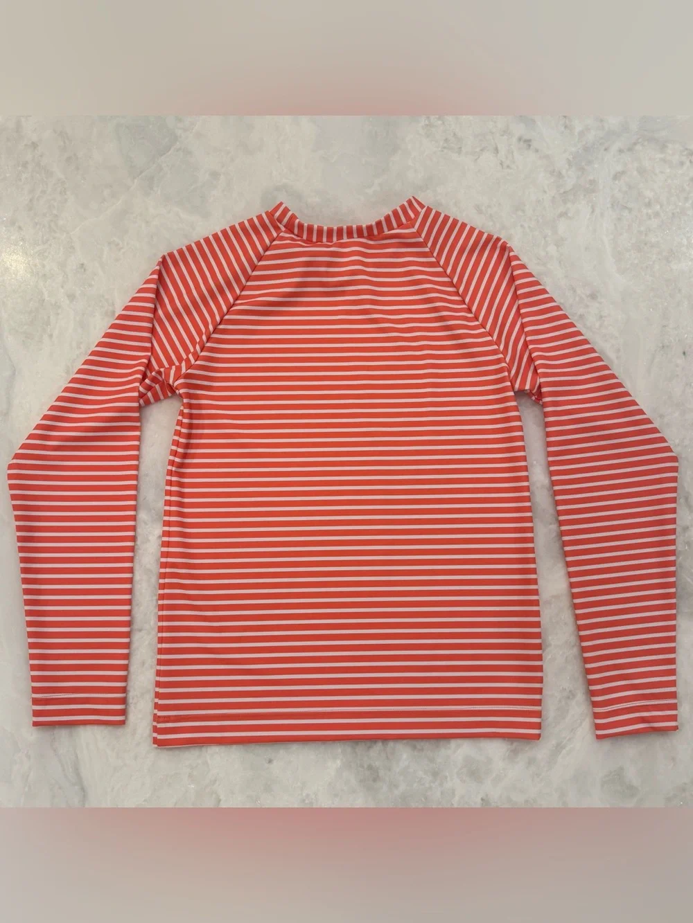 Moon and Back by Hanna Andersson Girls Rash Guard Swim Top Orange Stripe Sz 8
